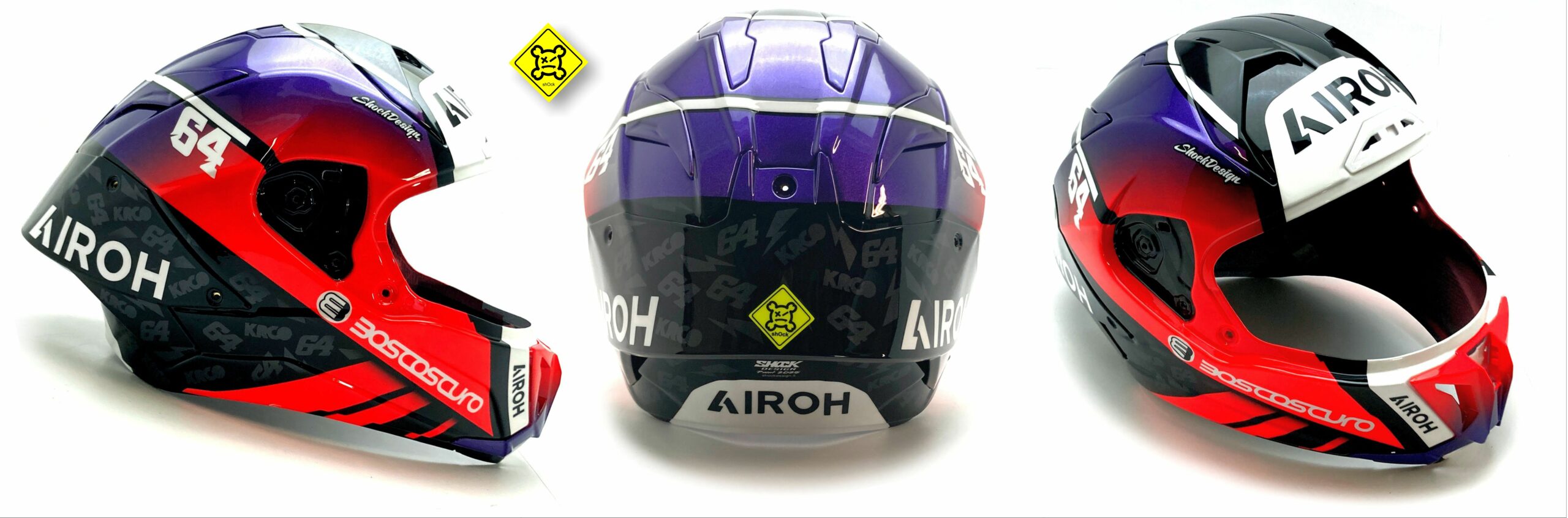 casco Airoh personalizzato con aerografia racing realizzato da Shock Design