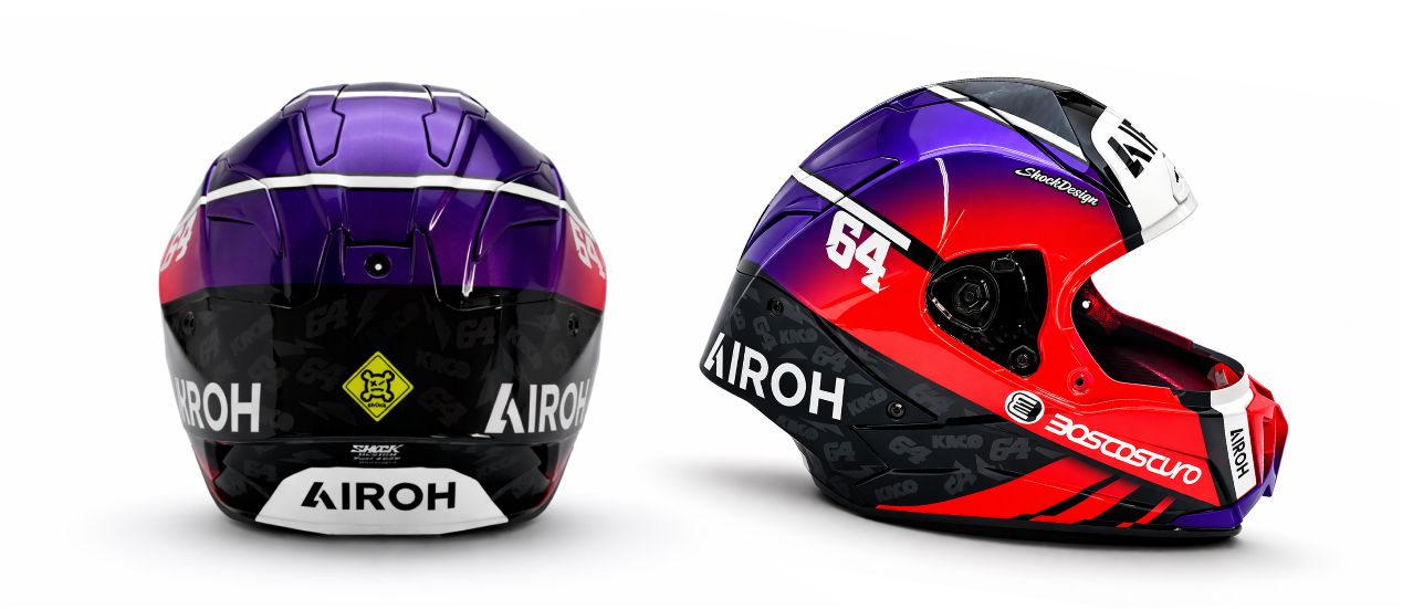 casco Airoh personalizzato con aerografia racing realizzato da Shock Design